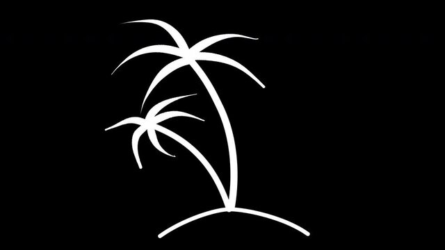 Hand drawn animated Paradise Island with Palm trees graphic with a transparent background. Summer holiday symbol concept