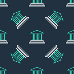 Line Museum building icon isolated seamless pattern on black background. Vector
