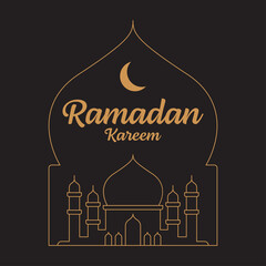 Ramadan kareem line art vector design template, mosque, moon