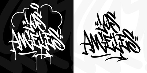 Word Los Angeles Abstract Hip Hop Hand Written Graffiti Style Vector Illustrations - obrazy, fototapety, plakaty