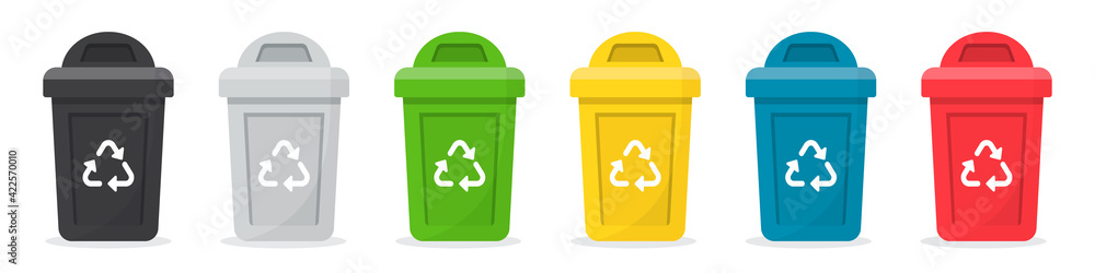 Poster set of recycle bins for trash in a flat design