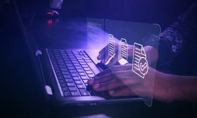 Concept of compliance rules and law regulation policy on virtual screen.