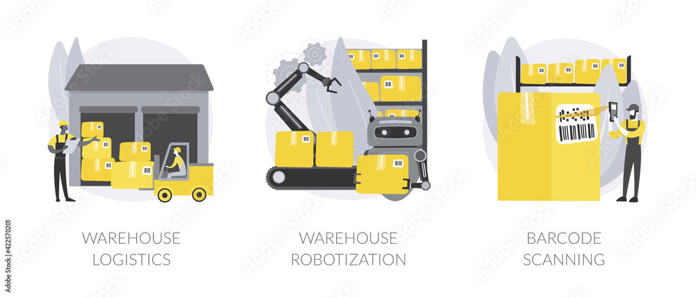 Poster storage automation abstract concept vector illustrations.