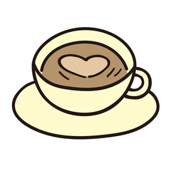 イラスト素材：カフェアート　カフェラテ　コーヒー　カップ