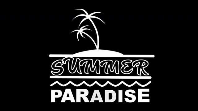 Hand drawn animated summer paradise title graphic with palm trees on a transparent background. Summer holiday symbol concept
