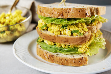 Delicious vegan egg salad sandwih club