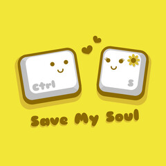 Save My Soul | Illustration vector graphic cartoon character of cute control s button in doodle kawaii style, falling in love.