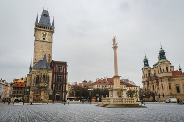 Naklejka premium Old Town Square in Prague with 25,000 crosses for covid-19 victims in the Czech Republic