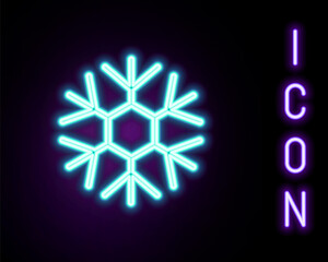 Glowing neon line Snowflake icon isolated on black background. Colorful outline concept. Vector