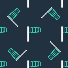Line Cone meteorology windsock wind vane icon isolated seamless pattern on black background. Windsock indicate the direction and strength of the wind. Vector