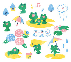 illustration of rainy season and frogs