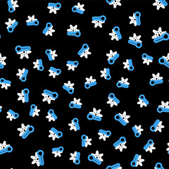 Line Thermometer with snowflake icon isolated seamless pattern on black background. Vector