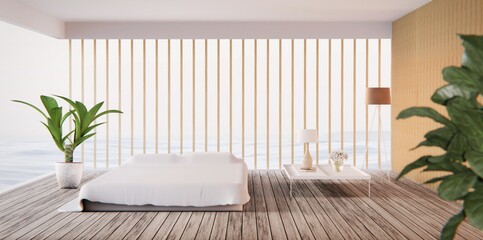 modern tropical bedroom and sea view.