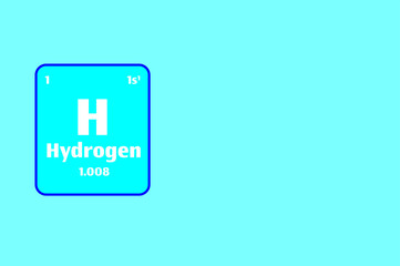 Fototapeta premium Hydrogen (H) button on the blue background periodic table of elements with atomic number and copy space for a chemistry science concept or experiment. 