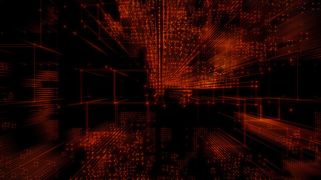 Futuristic, Orange Digital Grid background. Network Tech Wallpaper. 3D Render 