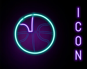 Glowing neon line Basketball ball icon isolated on black background. Sport symbol. Colorful outline concept. Vector