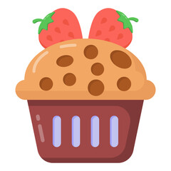 
A muffin with strawberries  on top, flat design vector 

