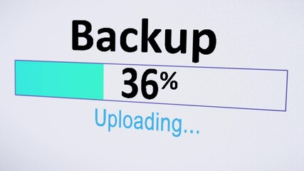 Uploading files in a Backup plan. Selective focus and screen pixel effect