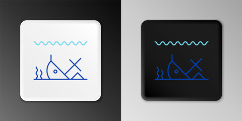 Line Sunken ship at the bottom of the sea icon isolated on grey background. Colorful outline concept. Vector