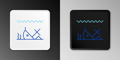 Line Sunken ship at the bottom of the sea icon isolated on grey background. Colorful outline concept. Vector