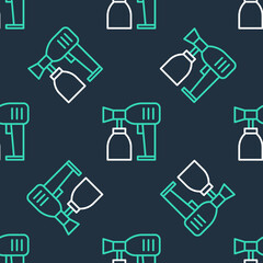 Line Paint spray gun icon isolated seamless pattern on black background. Vector