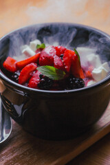Delicious food on white background. Spring delicates and dessert.