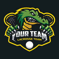 Crocodile mascot for a lacrosse team logo. Vector Illustration.