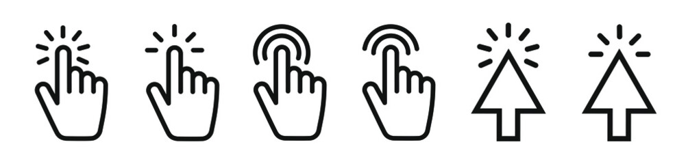 Icon set of click cursors for web. Sign of a click on a screen or a button.