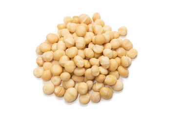 Macadamia nuts isolated on white background.