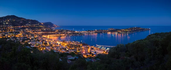 Foto op Plexiglas Villefranche-sur-Mer, Franse Riviera French Riviera in Summer at twilight with Villefranche-sur-Mer, Saint-Jean-Cap-Ferrat and the Mediterranean Sea. Alpes Maritimes, Provence-Alpes-Cote-d'Azur, France
