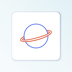 Line Planet Saturn with planetary ring system icon isolated on white background. Colorful outline concept. Vector