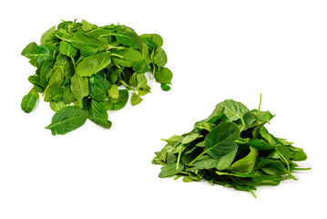 Fresh spinach leaves as background.