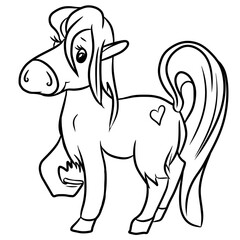 Cute little horse, pony, cartoon character, illustration for coloring for children