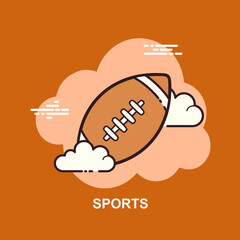Sports rugby ball on brown background flat concept design