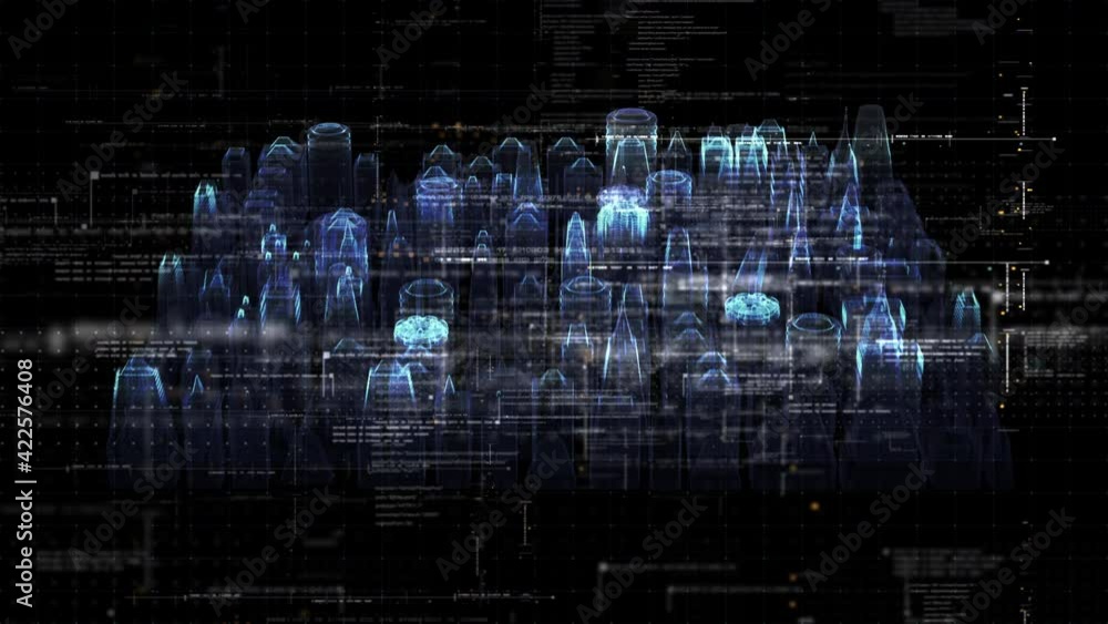 Aufkleber Futuristic simulation of 5G network concept, artificial intelligence quantum physic matrix particles deep learning performing analytic computational head up display loop background