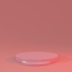 Cylinder podiums on red background. Abstract pedestal scene with geometrical. Scene to show cosmetic products presentation. Mock up design empty space. Showcase,shopfront,display case,3d render
