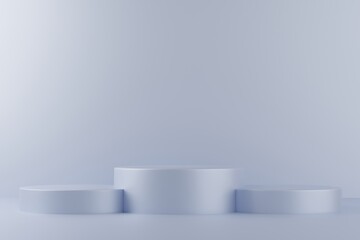 Step blue pastel podiums on background. Abstract minimal scene with geometrical. Scene to show cosmetic products presentation. Mock up design empty space. Showcase, shopfront, display case. 3d render