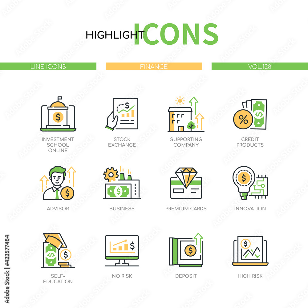Poster finance concept - line design style icons set