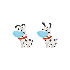 Dogs in medical masks with a bad and good mood. Protecting health from viruses. Little puppies during the coronavirus. Vector illustration