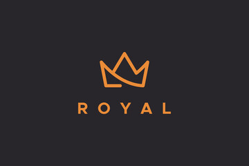 Royal Crown Logo. Gold Geometric Crown Line Icon isolated on Black Background. Usable for Business and Branding Logos. Flat Vector Logo Design Template Element.