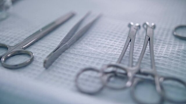 Surgical medical instruments on the table