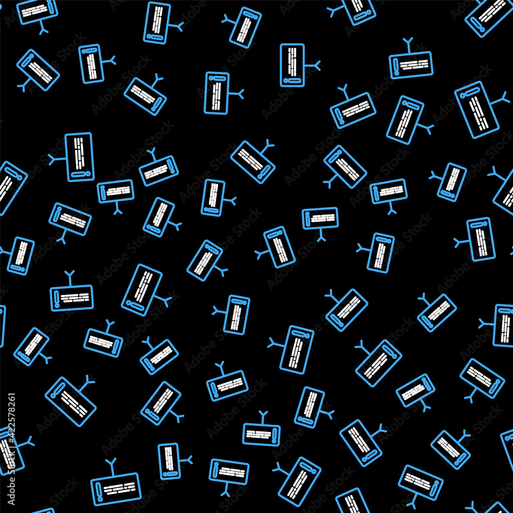 Poster line information icon isolated seamless pattern on black background. vector