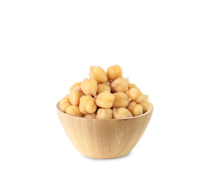 Boiled Chickpeas In a wooden bowl. Isolated white background