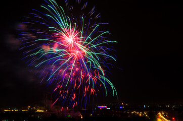 Fireworks on the background of the night sky. Celebration. Anniversary