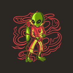 t shirt design alien ready for adventure illustration