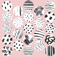 Raamstickers Collection circles with black dots and lines different shapes. Vector illustration. Isolated. Blots, paintbrush, splash, splats, spots, stroke. For creating textures and Instagram icons, social media. © Larisa Vladimirova
