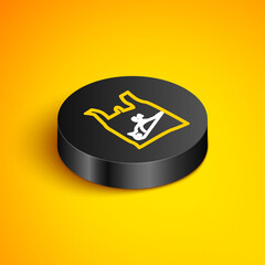 Isometric line Dead bird, plastic icon isolated on yellow background. Element of pollution problems sign. Black circle button. Vector