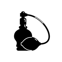 Perfume bottle isolated icon on white background. Illustration design in form of silhouette with thin white lines. Isolated icon in flat style on background. Spray system. Female cosmetic business