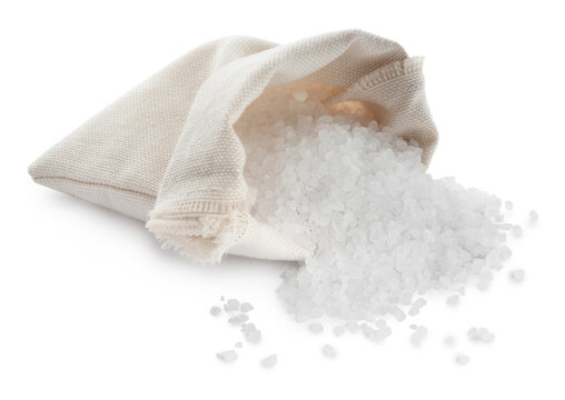 Natural salt and bag on white background Stock Photo | Adobe Stock