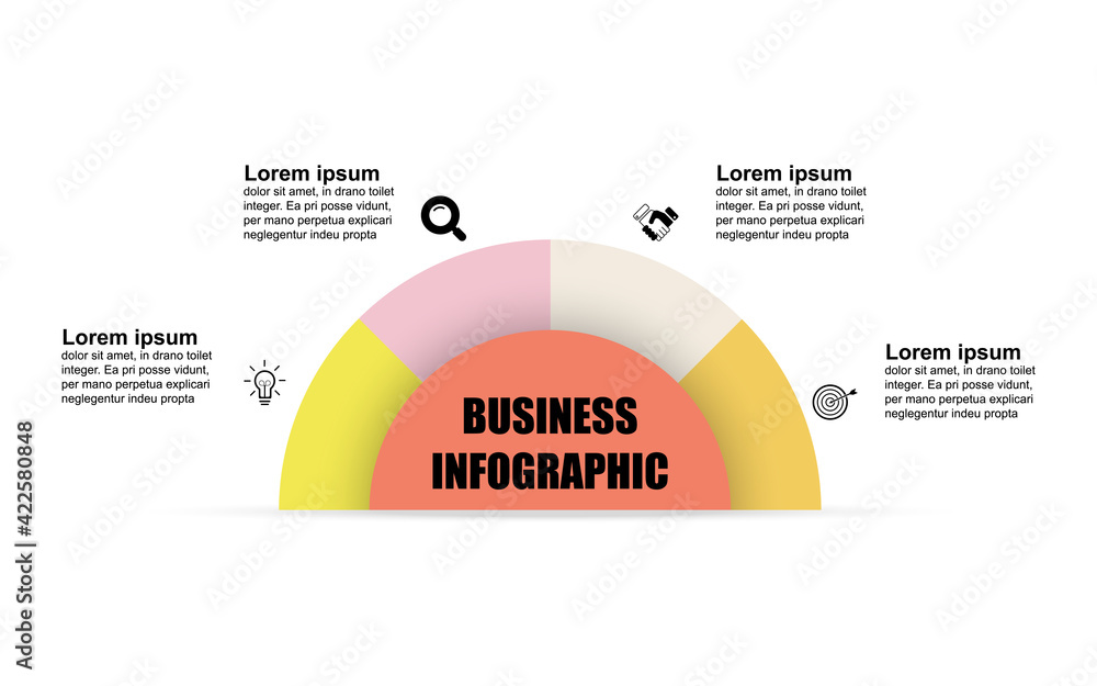 Poster semicircle infographic template with 4 options. can be used for workflow layout, diagram, web design